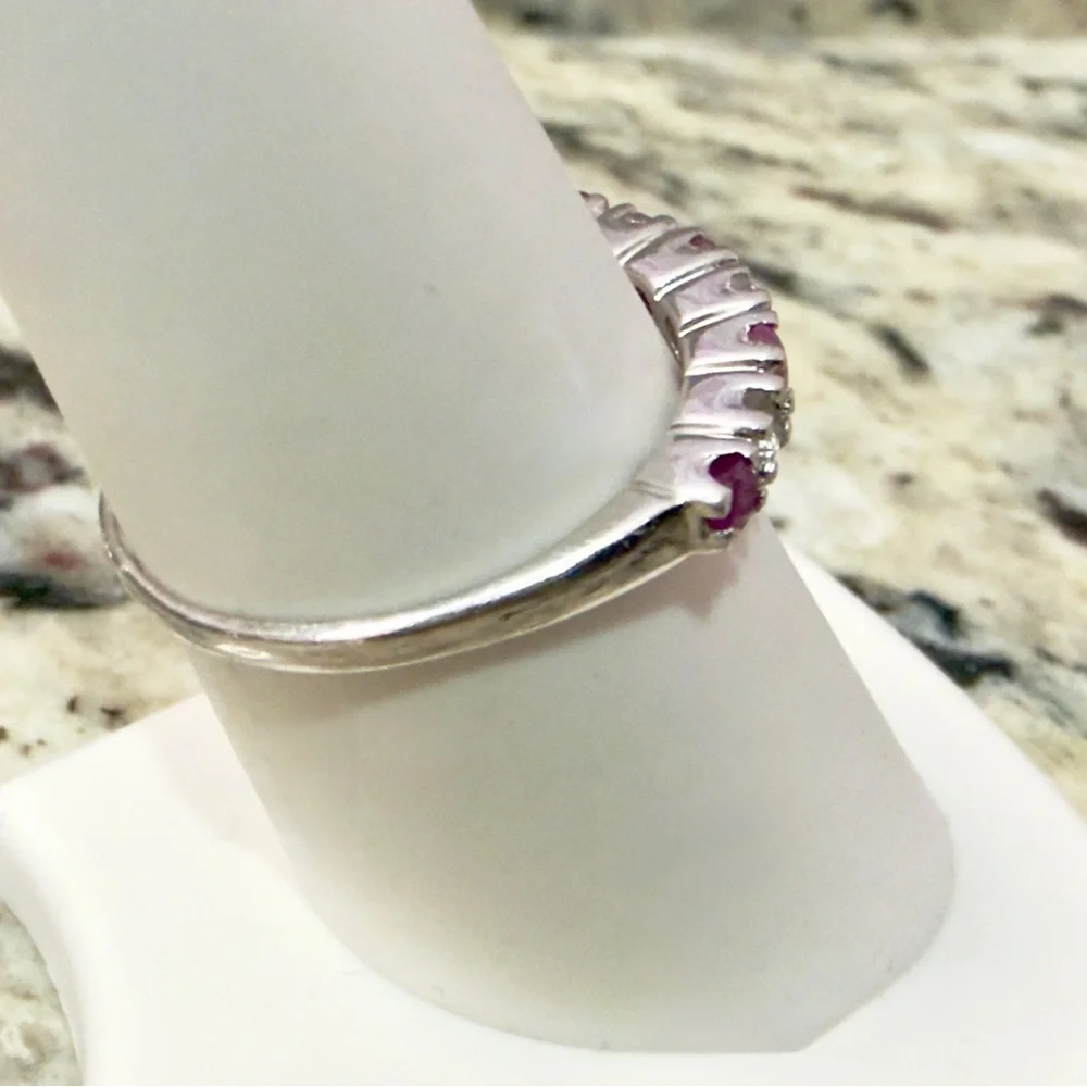 0.51 ct. Genuine Ruby & White Topaz 925  Size 8